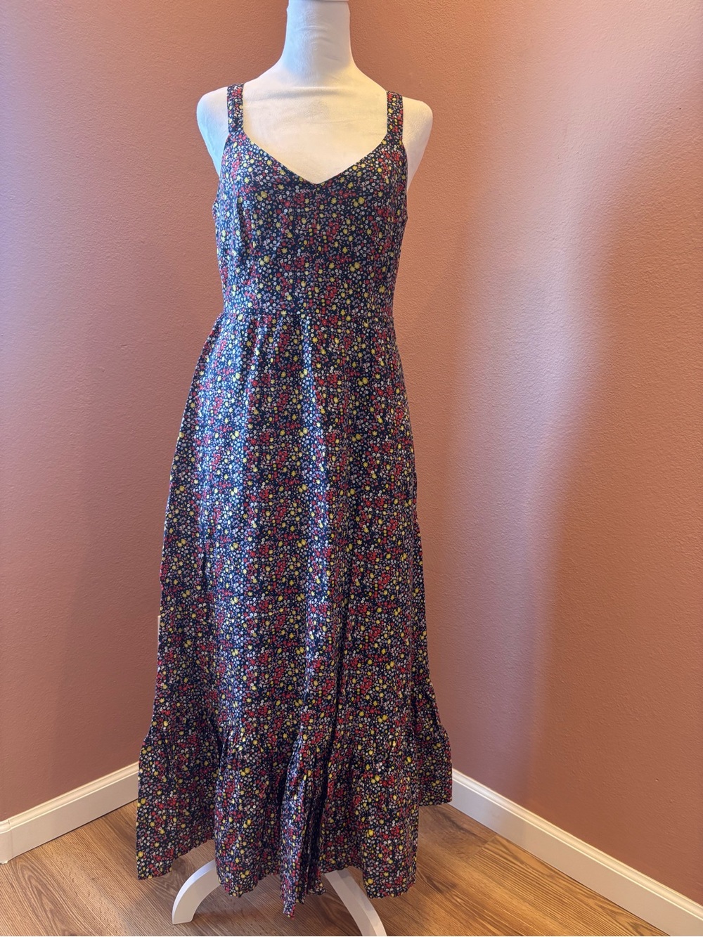 J. Crew Linen/Cotton Navy Floral Maxi Dress Size 4